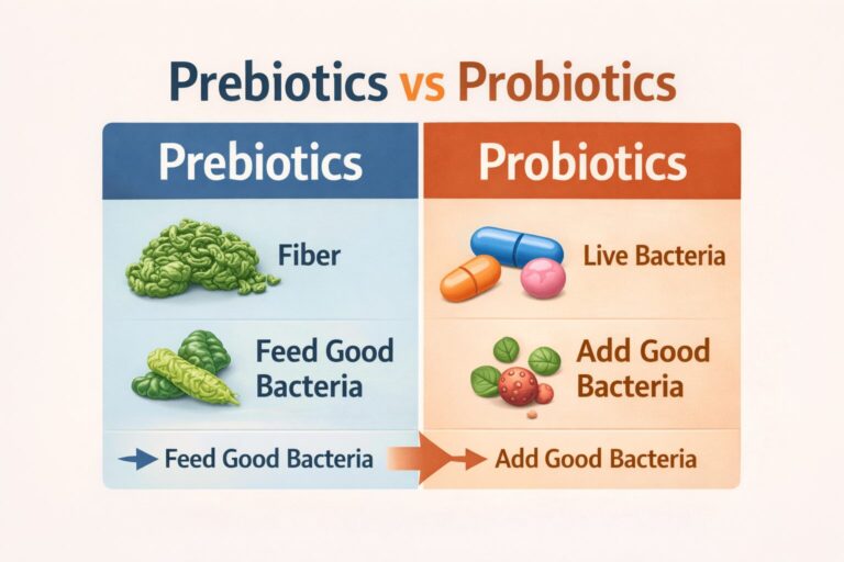 prebiotics and probiotics difference